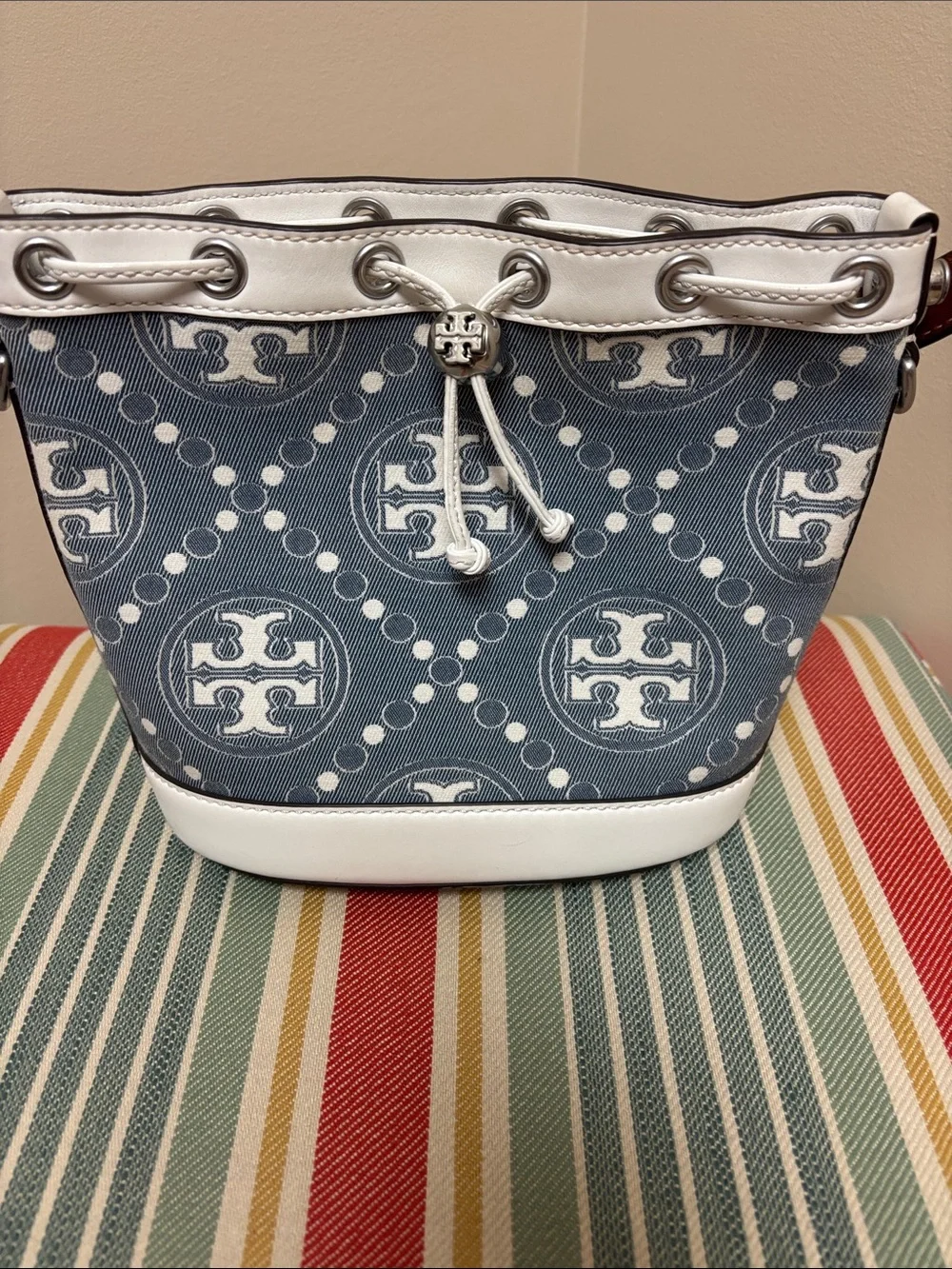 Tory Burch T Monogram Denim Bucket Bag